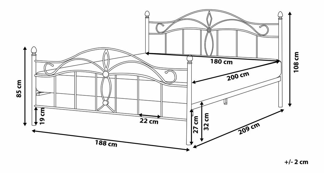 Manželská postel 180 cm ANTALIA (s roštem) (černá)