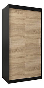 Šatní skříň 100 cm Toki (Černá matná + Dub sonoma)