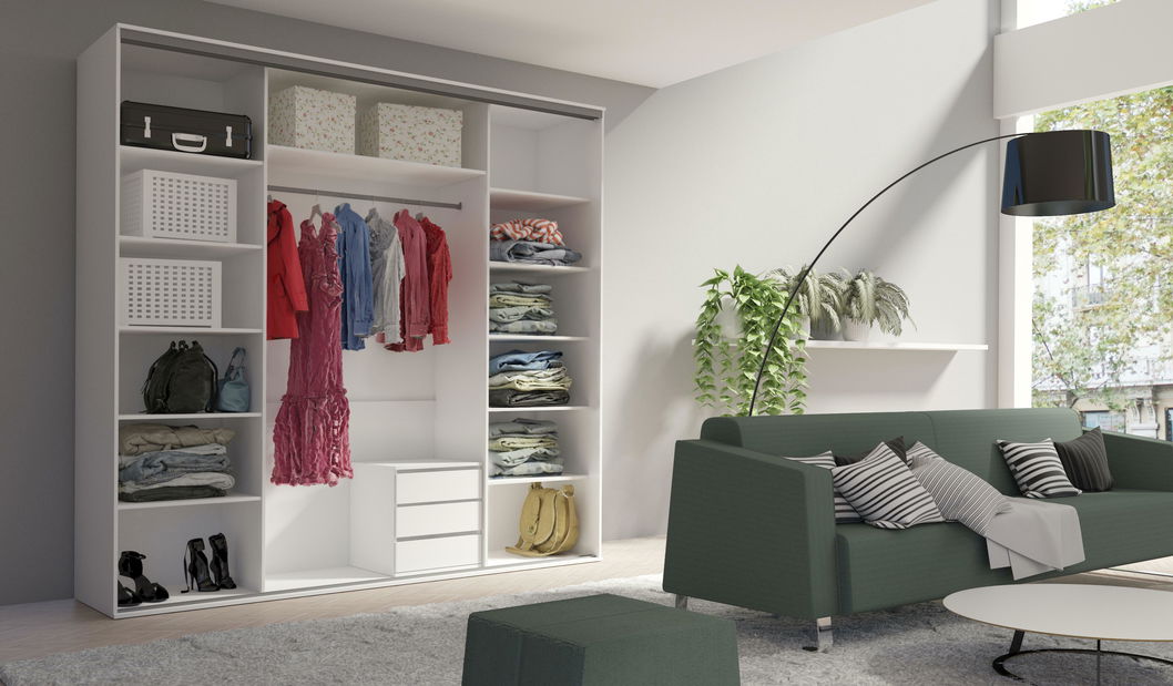 Šatní skříň s posuvnými dveřmi Gantera 2 B (šedá) (se zrcadlem)