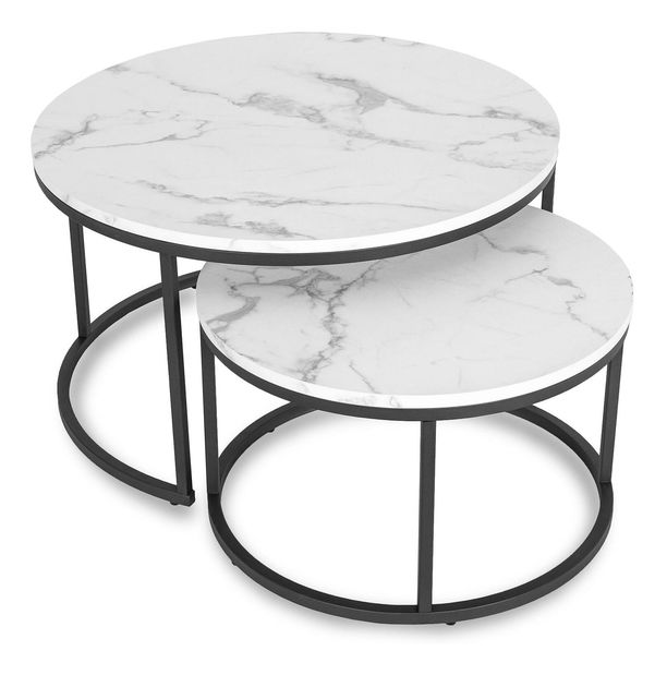 Set 2 konferenčních stolků Delito Max (mramor bílý + černá)