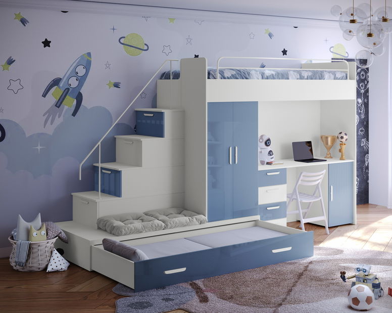 Dětská postel Ruby V (kašmír + lesk světle modrý) (s rošty)