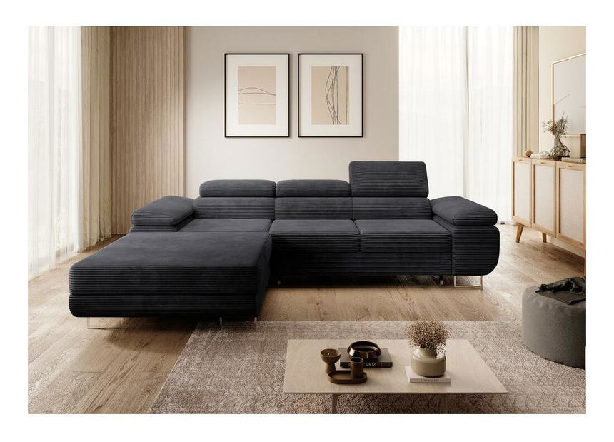 Rohová sedací souprava Grande (L) (tmavě šedá + chromová)