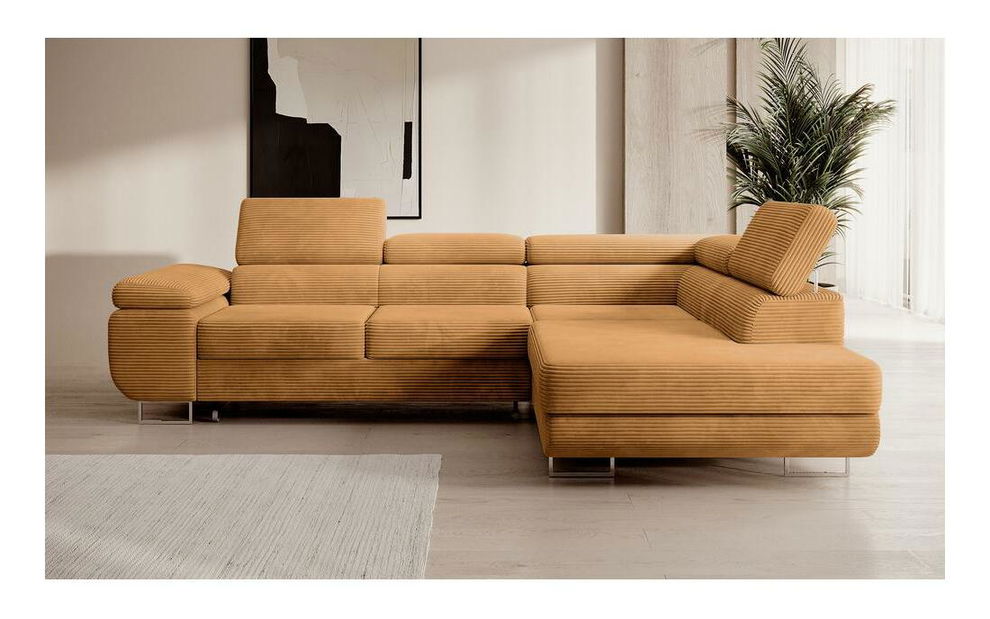 Rohová sedací souprava Stiletto (P) (hořčicová + stříbrná)