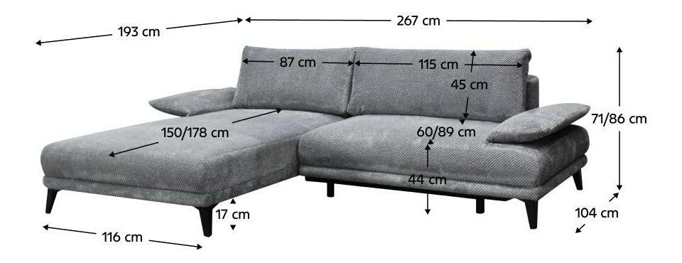 Rozkládací rohová sedačka Eran (šedá) (s úložným prostorem) (L)