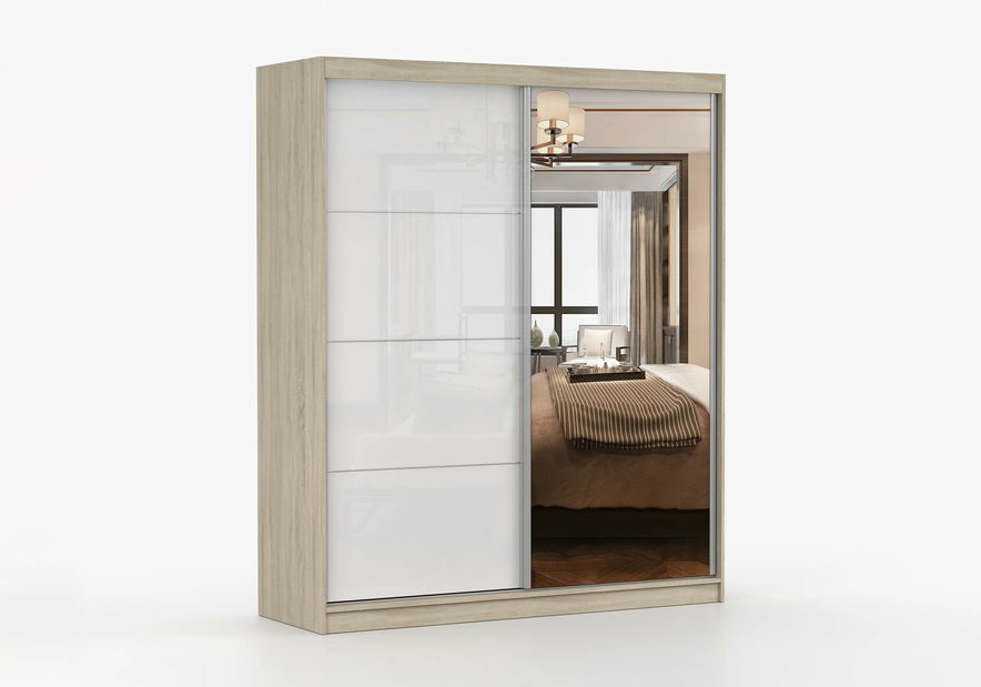 Šatní skříň Mebur 35 180 (dub sonoma + zrcátko + lesk bílý)