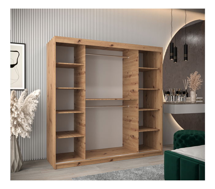Šatní skříň 200 cm Toki 1 (Dub artisan + Černá matná)