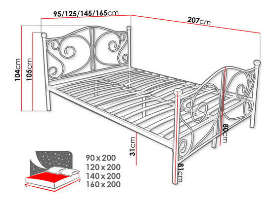 Manželská kovová postel s krystaly 140 cm Drystan (bílá) (140x200)