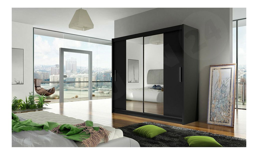 Skříň s posuvnými dveřmi Lena II (černá) (bez osvětlení) *bazar