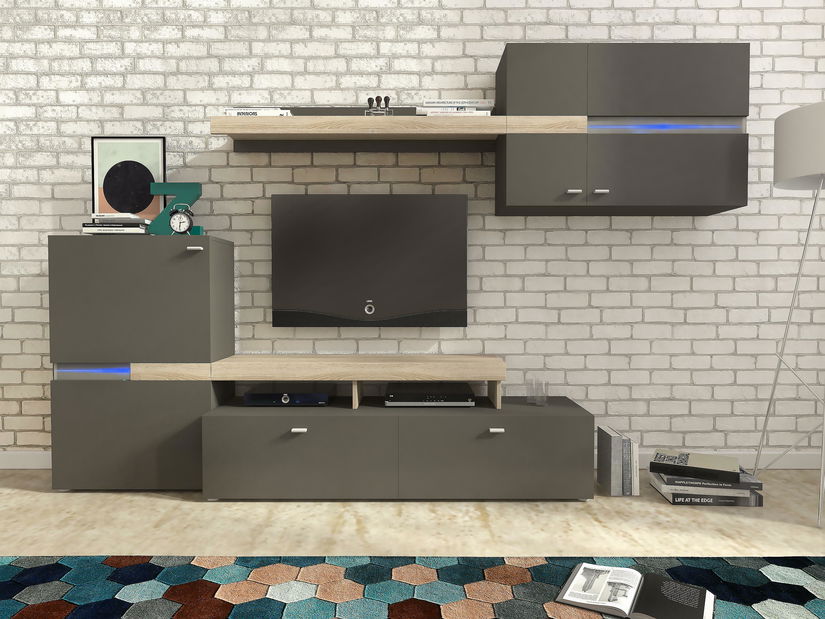 Obývací stěna Joren (grafit + dub sonoma)