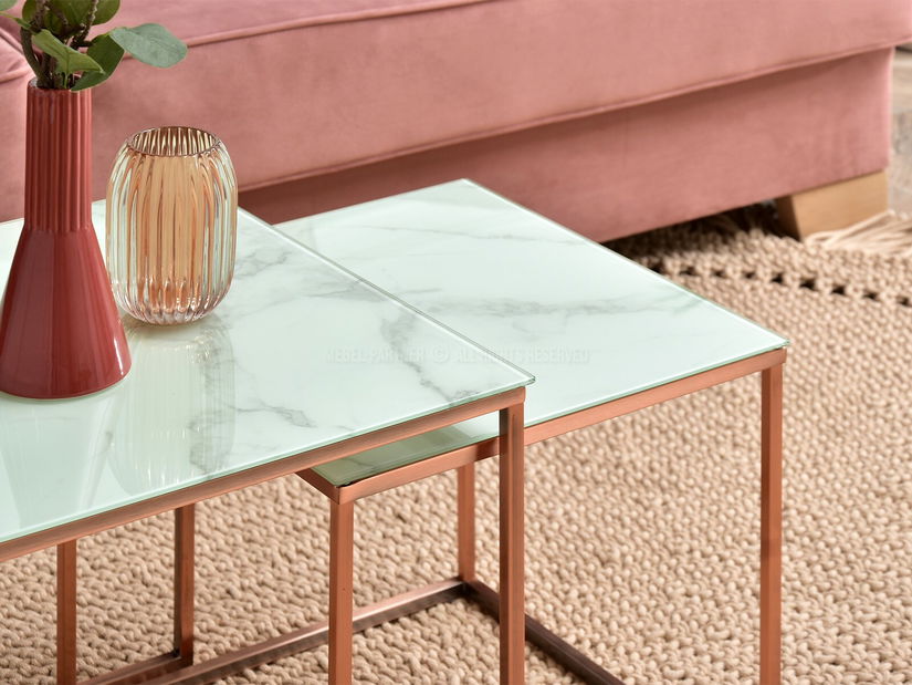 Konferenční stolek Prana Law (bílý mramor + měděná)