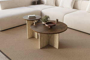 Set 2 ks. konferenčních stolků Priva (ořech + travertin)