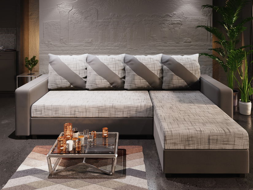 Rohová sedací souprava Ardait (melírovaná světle šedá + tmavo šedá) (P)