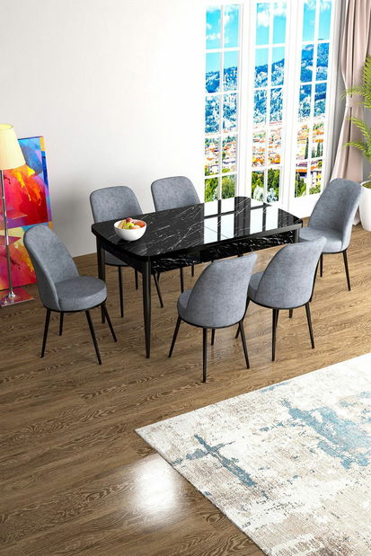 Jídelní set Hana (ořech barokní + šedá) (pro 6 osob)