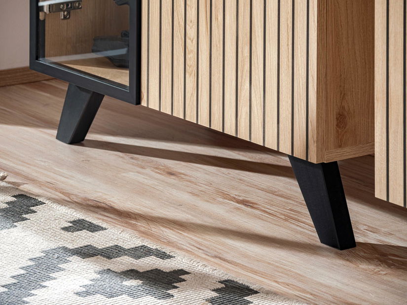 Obývací stěna Lyran (hikora jackson + černá) (s LED osvětlením) (s bio krbem)