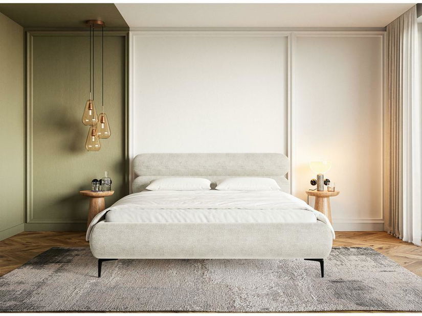 Manželská postel 160 cm Rirri 160 (s roštem) (s úl. prostorem) (béžovošedá + černá)