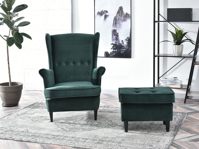 Křeslo ušák Margis (zelená + bílá)