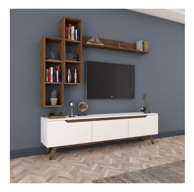 Obývací stěna Mitevu 10 (bílá + ořech)