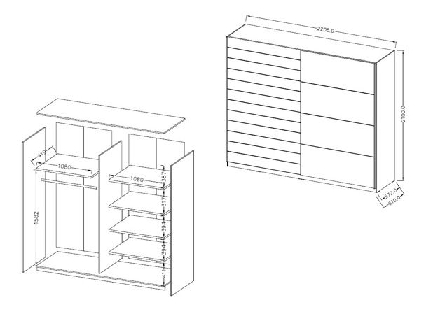 Šatní skříň Glynda Typ 68 (dub monastery + lesklá černá)