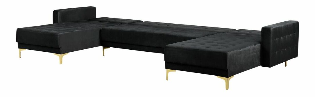 Rohová sedací souprava s taburetkou U Aberde (sametová černá)