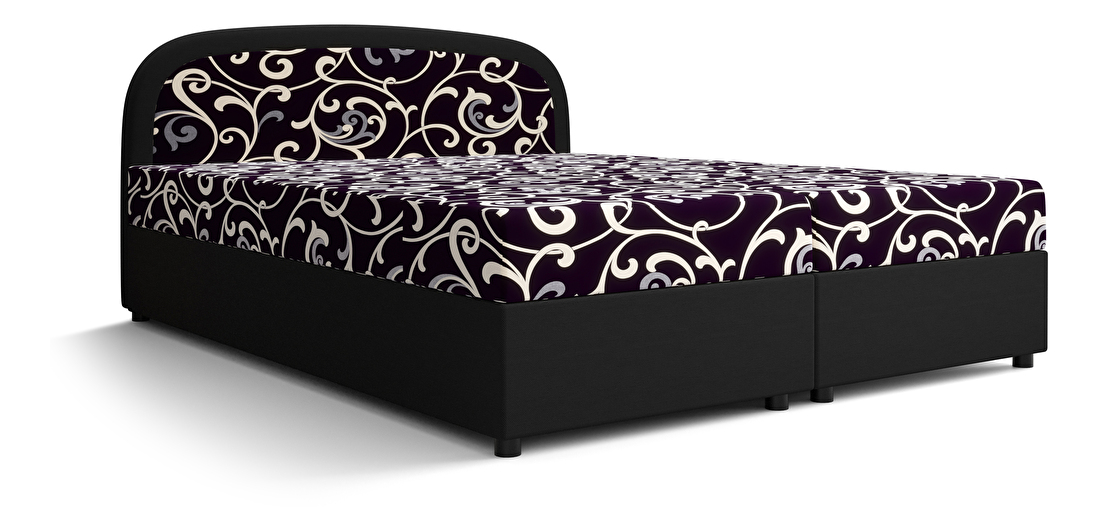 Manželská postel Boxspring 180 cm Brick Comfort (černá + vzor květ) (s matrací a úložným prostorem)