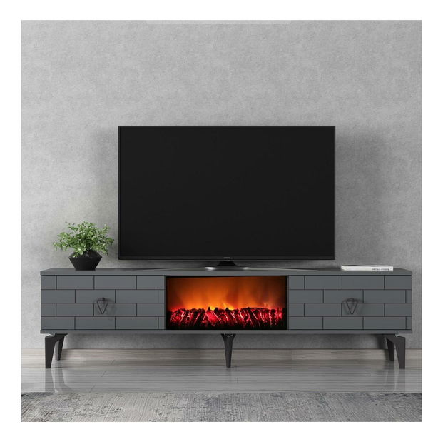 TV stolek/skříňka s krbem Bisena (antracit)