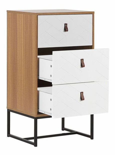 Komoda NAVVEA (světlé dřevo + bílá)