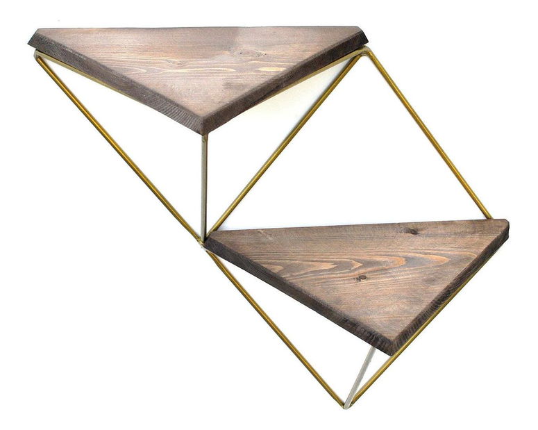 Dekorativní nástěnná police Duvelo 2 (ořech + zlatá)