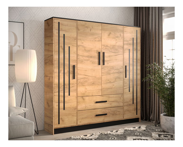 Šatní skříň 201 cm Marine 5 (dub craft zlatý + černá)