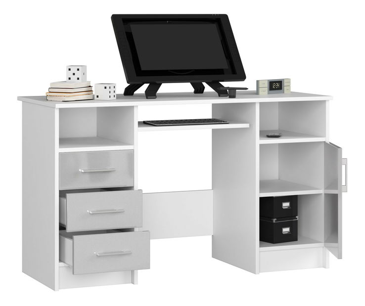 PC stolek Aziza (bílá + metalický lesk)