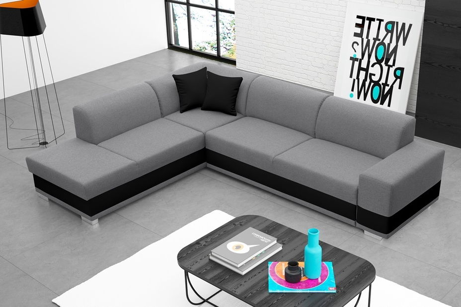 Rohová sedací souprava Darcia (světle šedá + černá) (L)