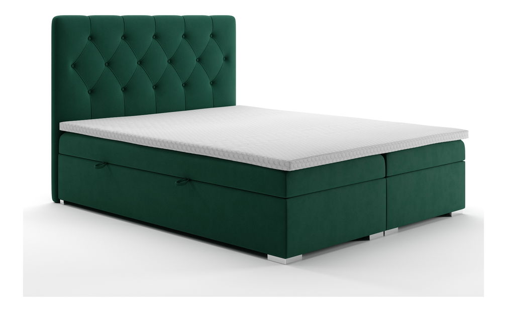 Boxspring postel 140 cm Ronda (tmavě zelená) (s úložným prostorem)