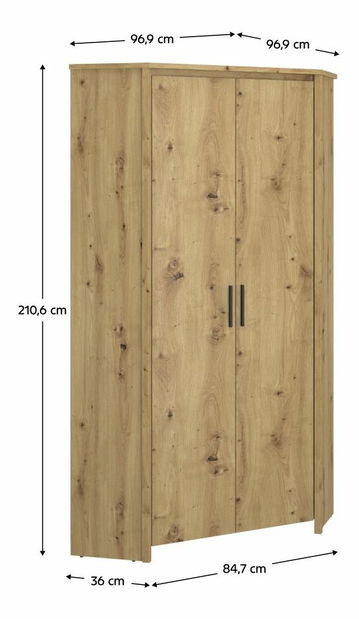 Rohová šatní skříň IRON (dub artisan)