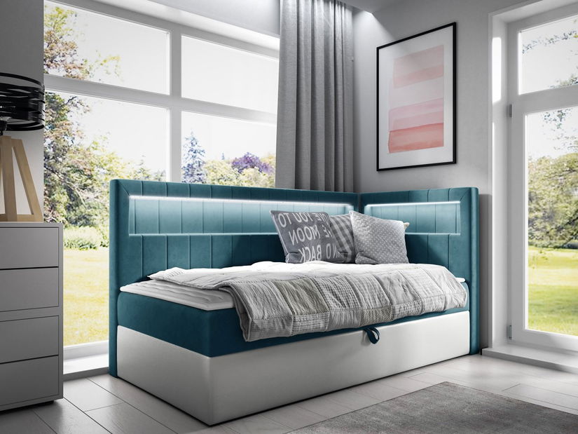 Kontinentální jednolůžková postel Junior Ribezo 3 (bílá ekokůže + mořská) *bazar