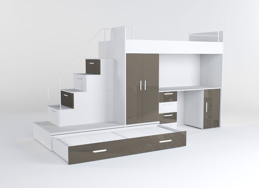 Dětská postel Ruby V (Bílá + Šedá) (s rošty)