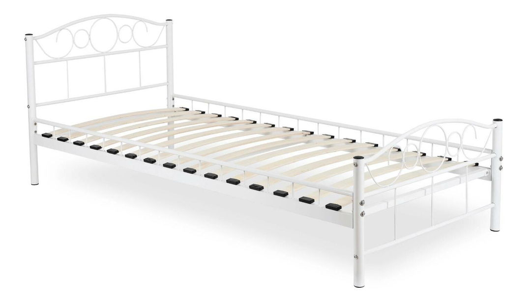 Kovová postel 90 cm Granjeros (bílá) (s roštem)