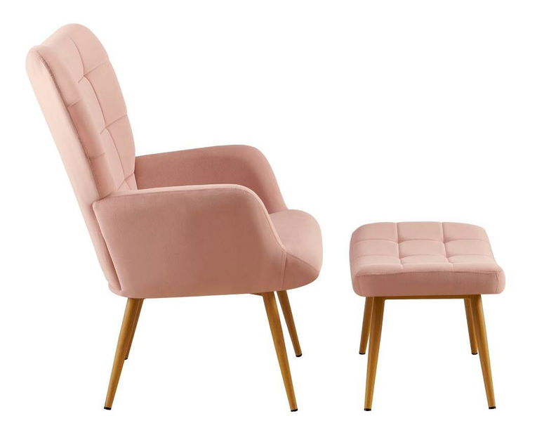 Křeslo s podnožkou Halago (růžová + dub)