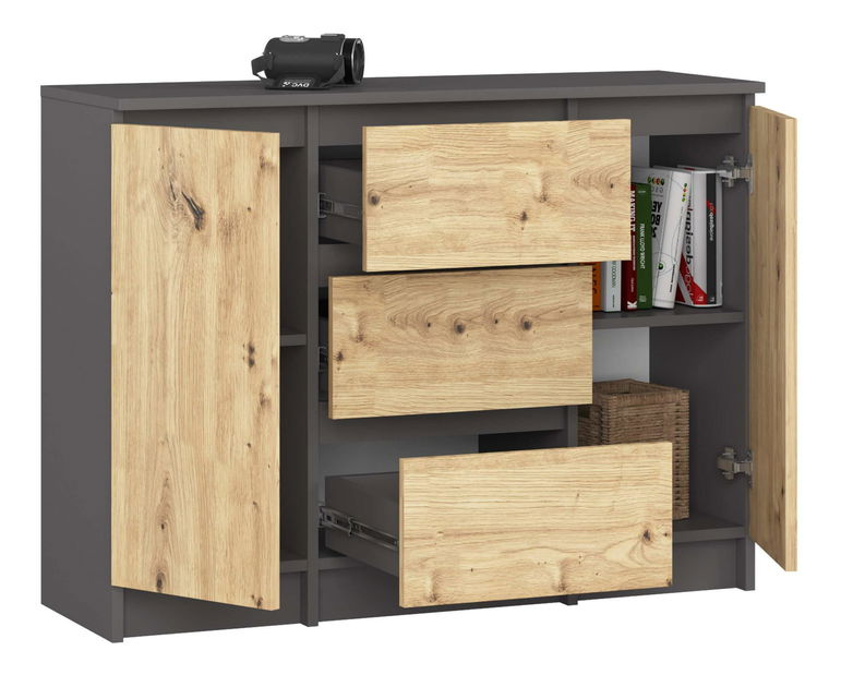 Komoda Kalista VI (šedý grafit + dub artisan)