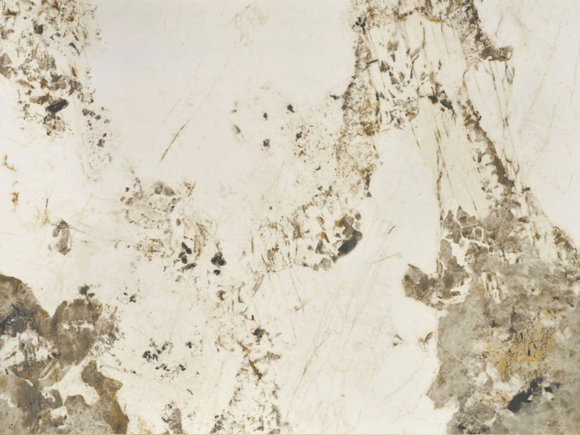 Jídelní stůl Hillary (béžovobílý mramor + černá) (pro 8 a více osob)