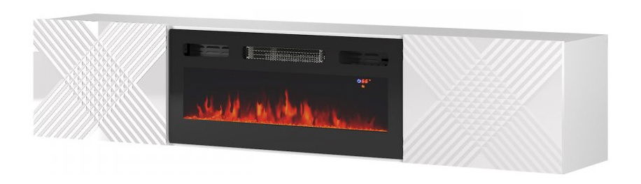 TV skříňka/stolek s elektrickým krbem Madrealla 2D (černá + černá lesklá)