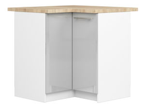 Rohová dolní kuchyňská skříňka Ozara S90 90 (bílá + metalický lesk)