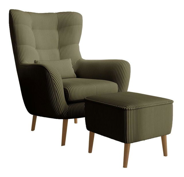 Křeslo s podnožkou Veneza VZ2 (olivová + buk)