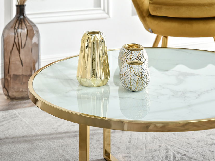 Konferenční stolek Natol (bílá + zlatá)