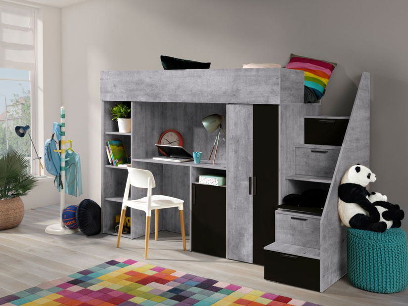 Dětská kombinovaná postel 90 cm Kesa 14 (beton + matná černá)