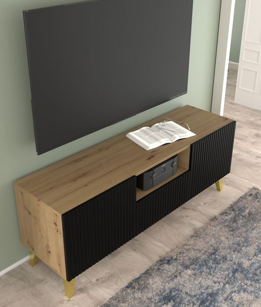 TV skříňka/stolek PB 150 2D1S Rowanna (dub artisan + černá + zlatá)