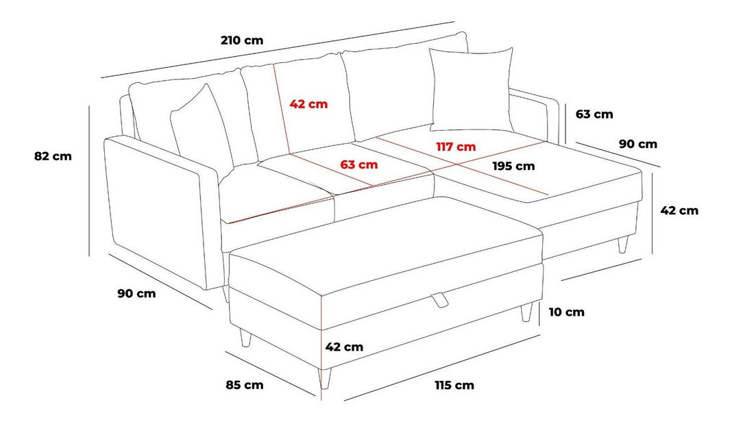 Rohová sedací souprava Ewie (L) (antracit)