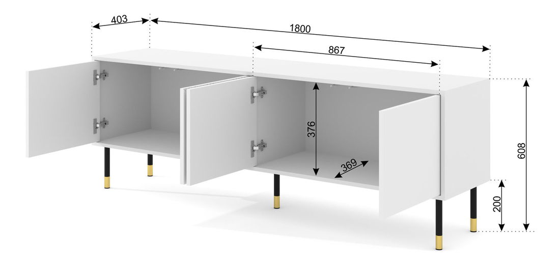 TV stolek/skříňka 4D 180 Wenty (bílá + zlatá + černá)