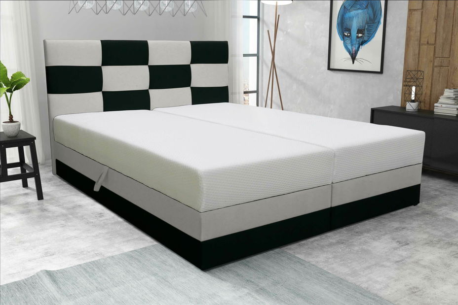 Manželská postel 160 cm Boxspring Marion Comfort (hnědá + světle šedá) (s roštem a matrací)