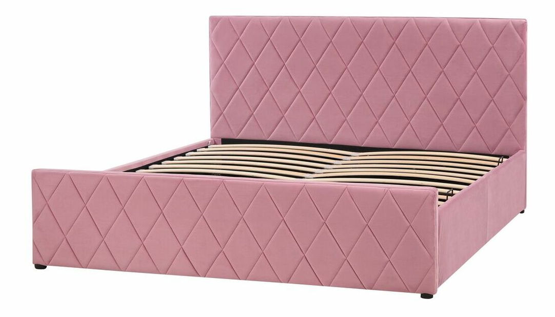 Manželská postel 160 cm Rhett (růžová) (s roštem a úložným prostorem)
