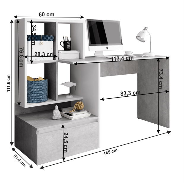 PC stolek Nurvo (beton + bílá)