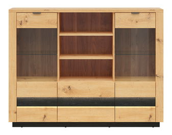 Vitrína BRW Ostia KOM2W2S (dub artisan + dub černý)